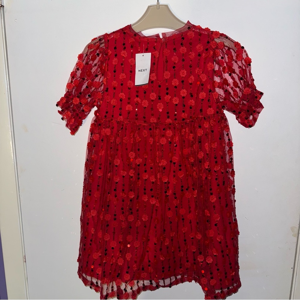 NWT Girl’s Next Vibrant Red Holiday Dress with Floral Accents #2